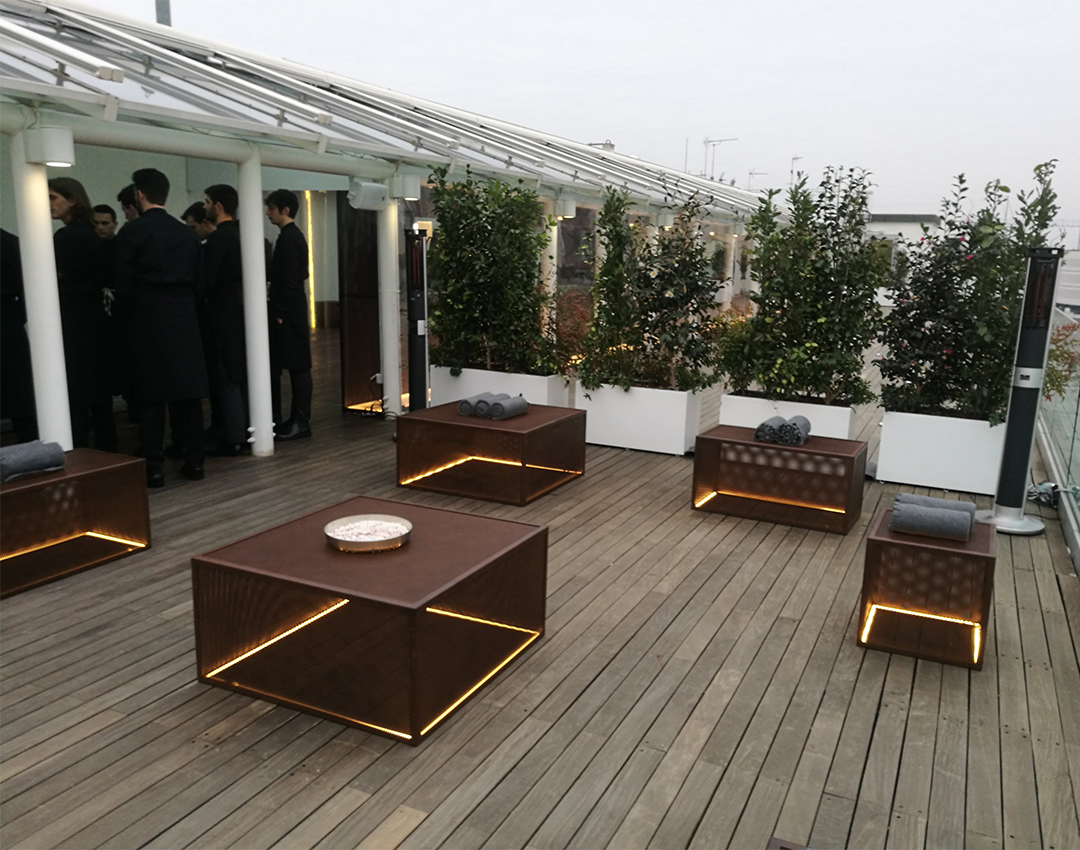 riscaldamento a pavimento evento moda in terrazza Duomo